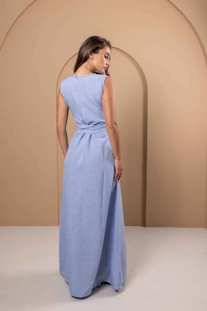 Blue Linen Dress, Sleeveless