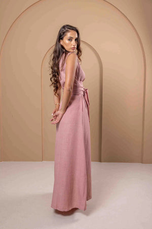 Pink Linen Dress, Non See-Through