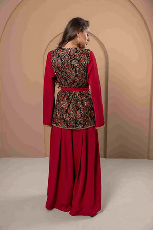 Red Flowing Open Abaya Dress