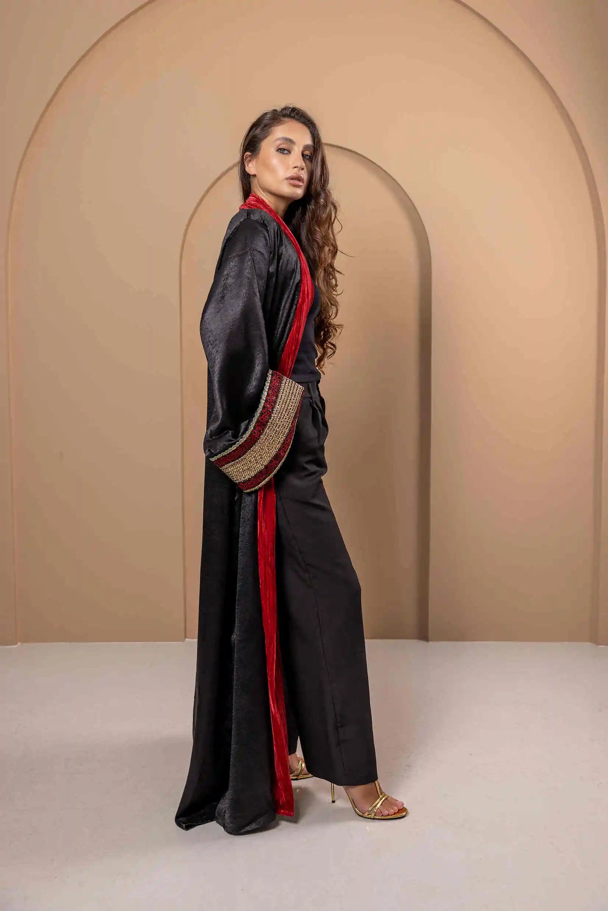 Black Crepe Satin Open Abaya