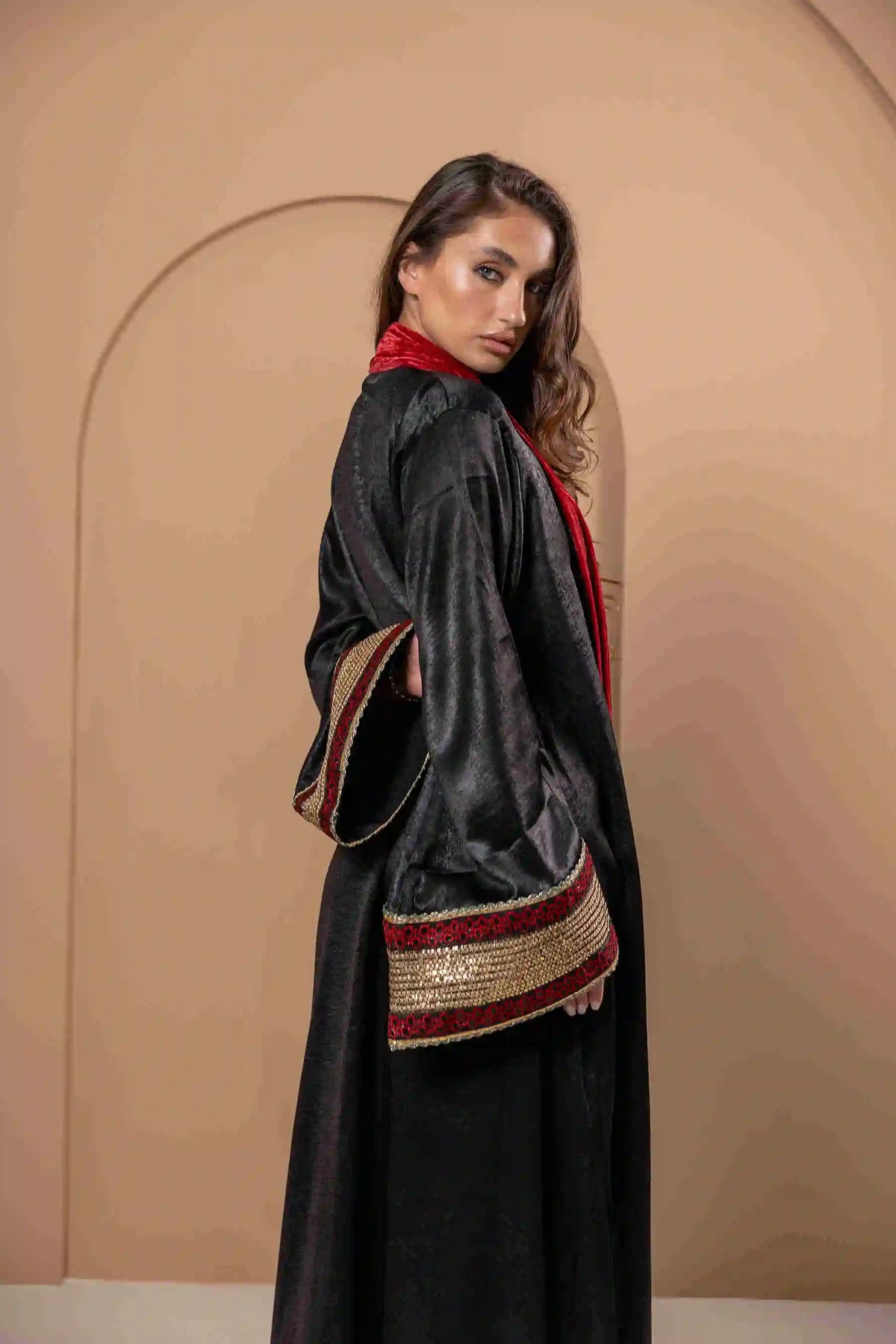 Black Crepe Satin Open Abaya
