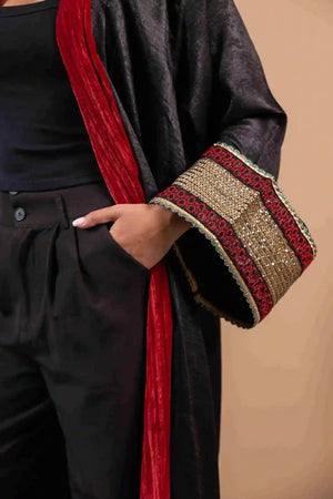 Black Crepe Satin Open Abaya