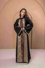 Black linen dress with red embroidery - modest fashion UAE