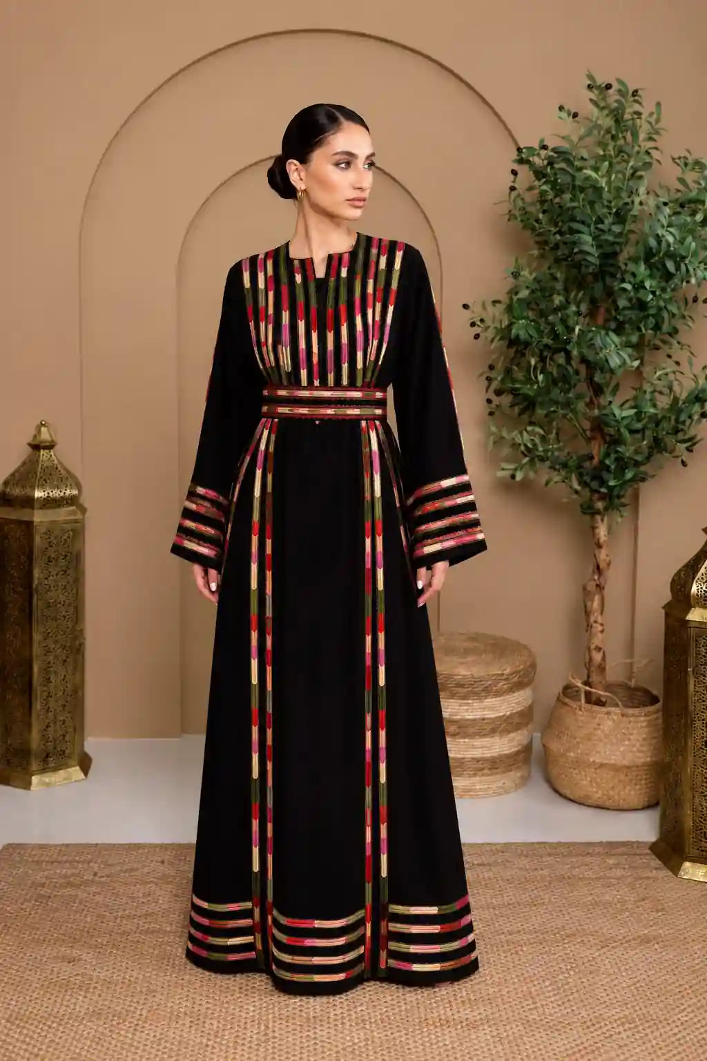 Multicolor Palestine kaftan with traditional embroidery - heritage kaftan UAE