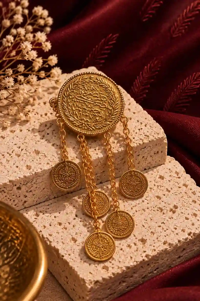 Palestinian heritage coin brooch with lira design - heritage brooch UAE