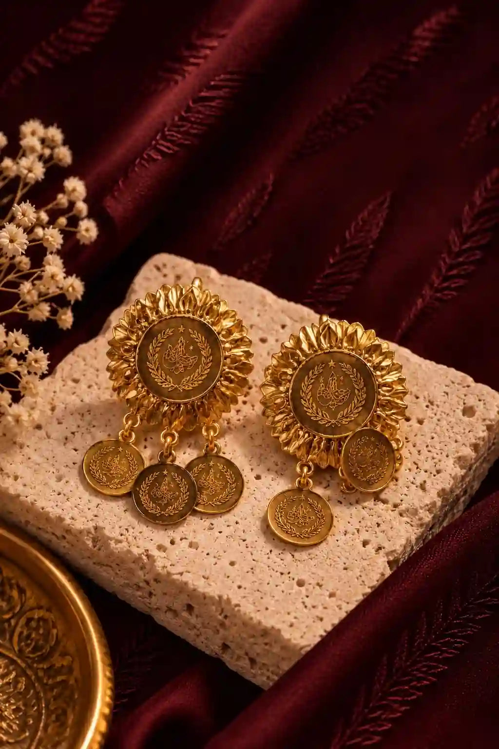 Palestinian heritage sunburst coin earrings - heritage jewelry UAE