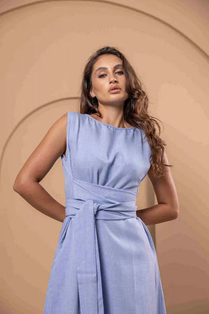 Blue Linen Dress, Sleeveless
