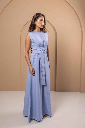 Blue Linen Dress, Sleeveless