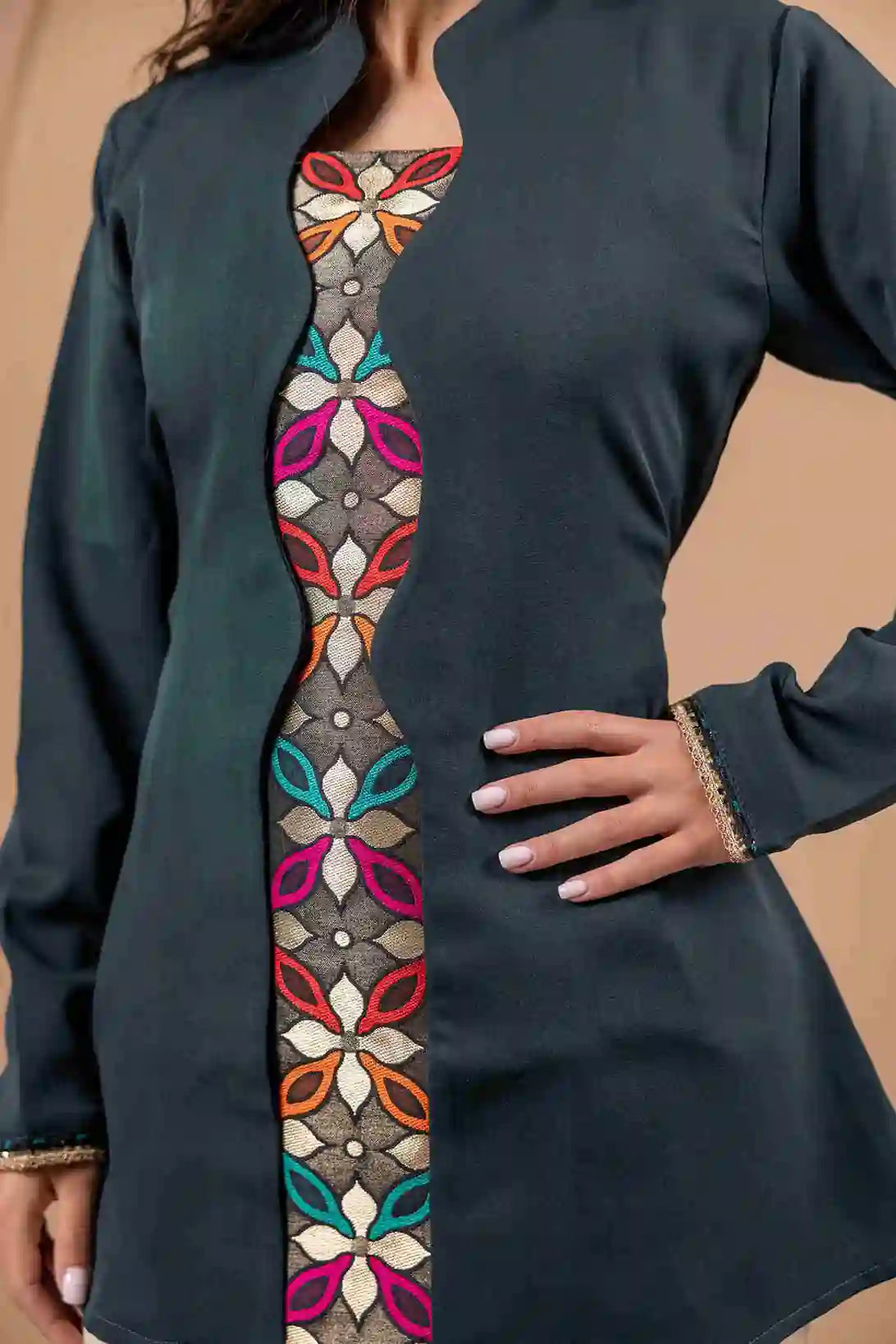 Dark Green Embroidered Top