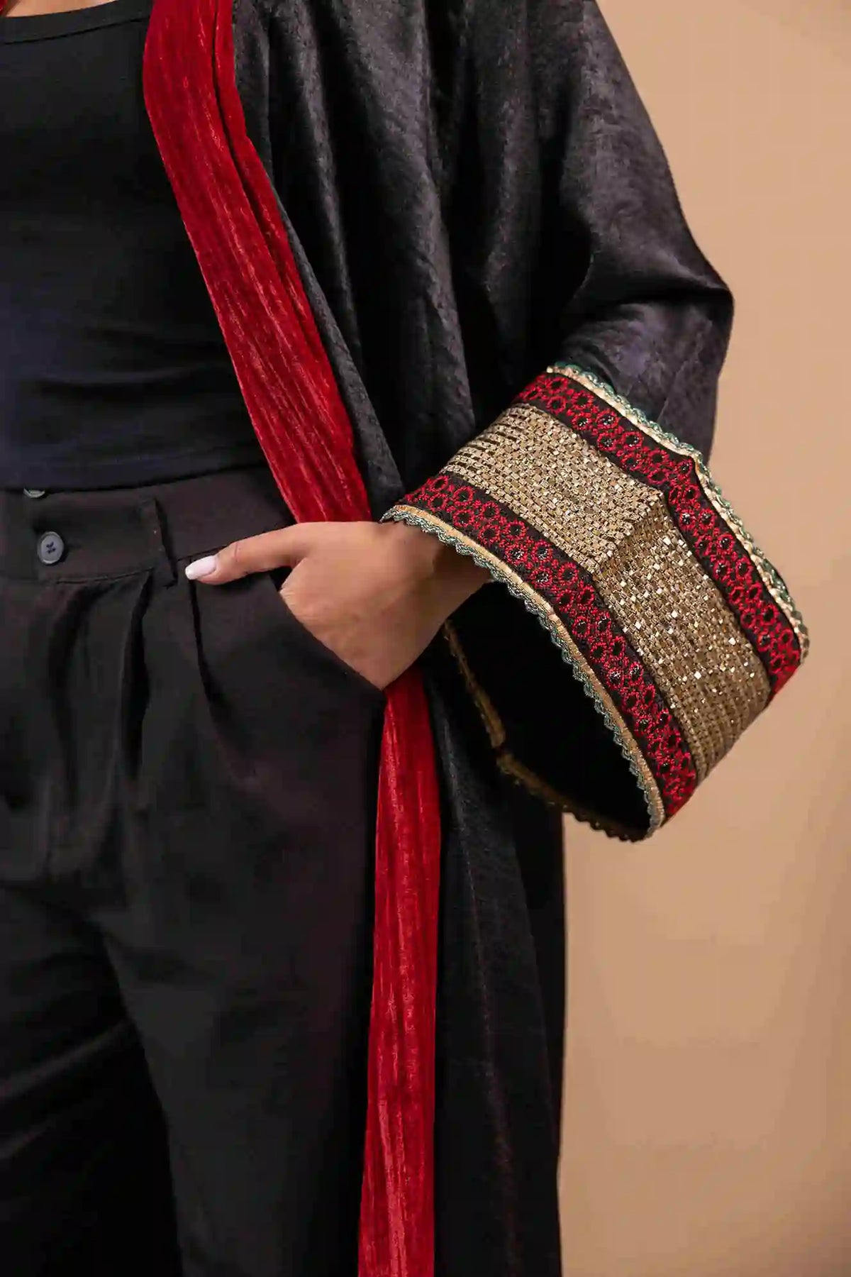 Black Crepe Satin Open Abaya
