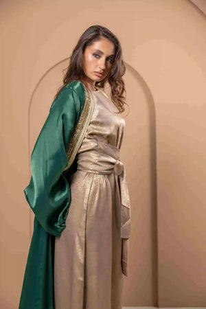 Green Silk Open Abaya with Gold Belt