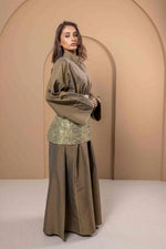 Olive green embroidered dress - elegant modest wear UAE