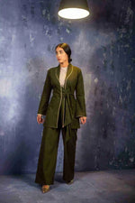 Olive green co-ord set wrap style wide-leg pants - modest two-piece UAE