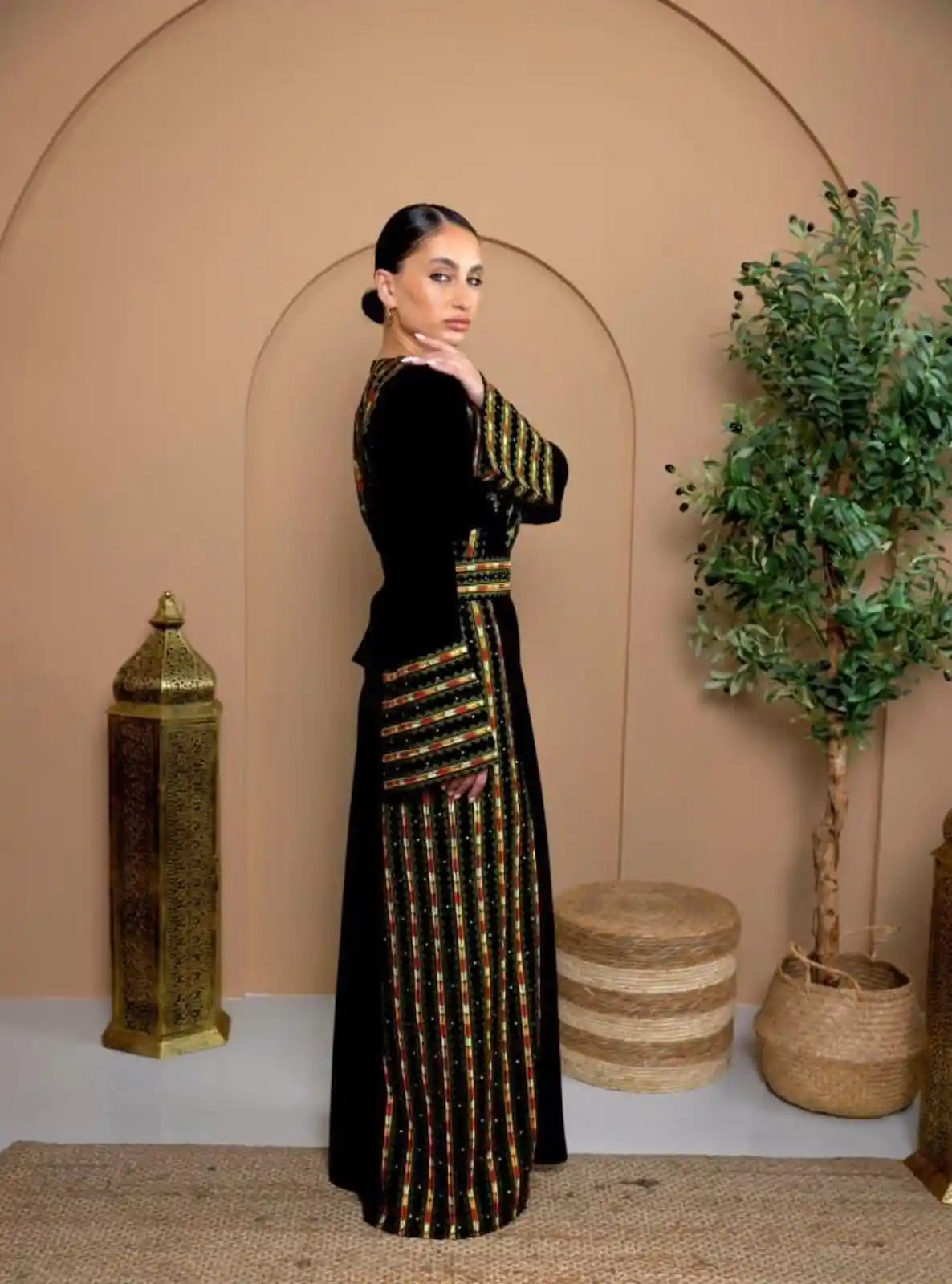 Jenin Olive Embroidered Dress