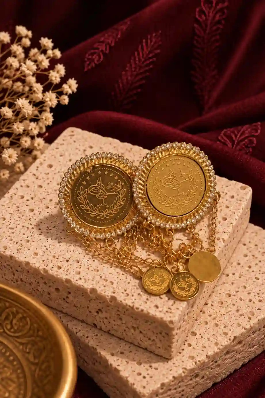 Palestinian heritage pearl coin earrings - heritage jewelry UAE