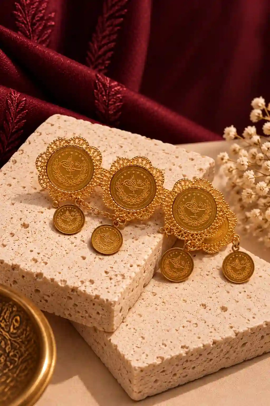 Palestinian heritage gold charm set with lira coins - heritage jewelry UAE
